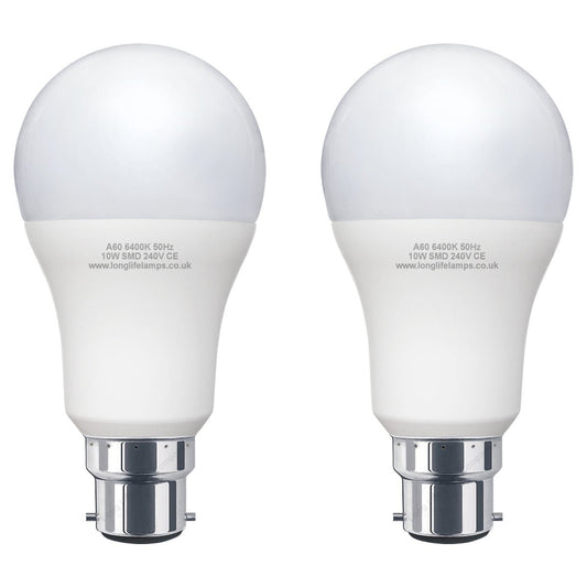 2 Pack 10w = 100w GLS LED Light Bulb B22 Cool White A60 - Energy Light Bulbs - Free delivery on all orders