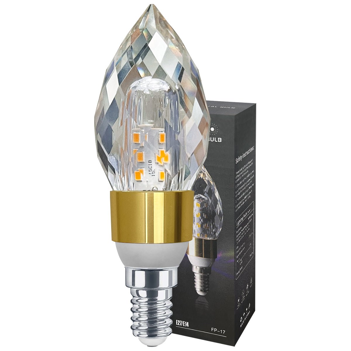 2 Pack 2W LED Crystal Candle Bulb 3000K Warm White E14 - Energy Light Bulbs - Free delivery on all orders