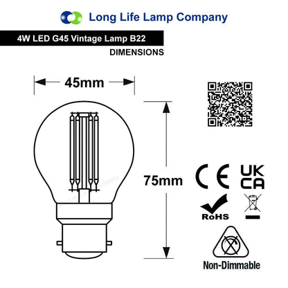 2 Pack 4W LED Red Golf Ball Bulb B22 Fire Glow Clear Glass - Free delivery on all orders