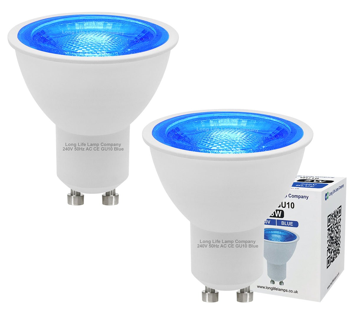 2 Pack LED GU10 Blue Light Bulb 5w with Blue Lens Diffuser - Energy Light Bulbs - Free delivery on all orders