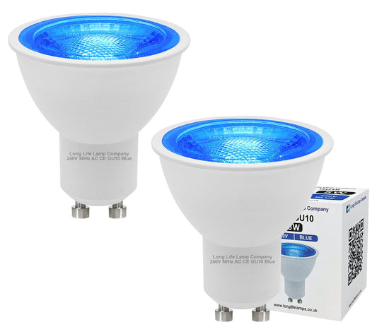2 Pack LED GU10 Blue Light Bulb 5w with Blue Lens Diffuser - Energy Light Bulbs - Free delivery on all orders