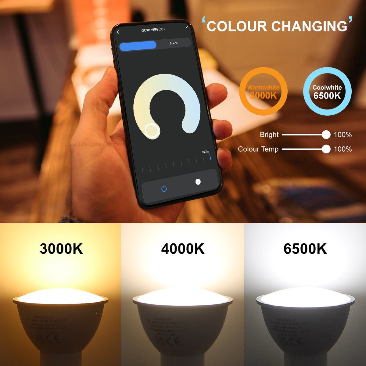 2 Pack Wifi 5W GU10 LED Smart Light Bulb Warm White to Cool White Alexa Google Controlled by Smartphone - Energy Light Bulbs - Free delivery on all orders