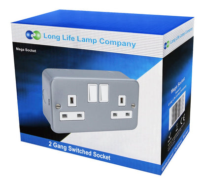 2 X 13 Amp Metal Clad Socket 2 Gang Switched Socket Outlet - Energy Light Bulbs - Free delivery on all orders