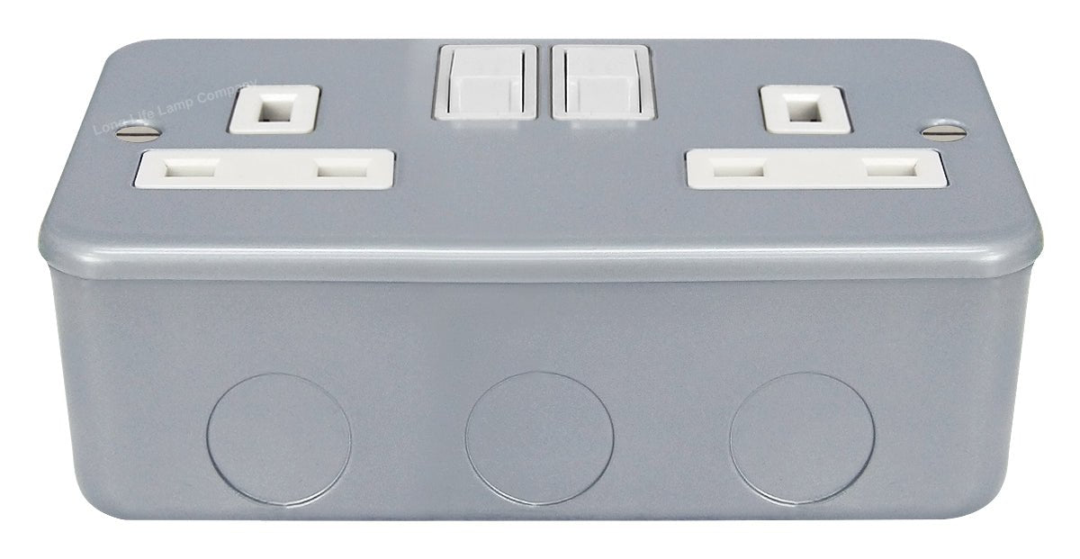 2 X 13 Amp Metal Clad Socket 2 Gang Switched Socket Outlet - Energy Light Bulbs - Free delivery on all orders