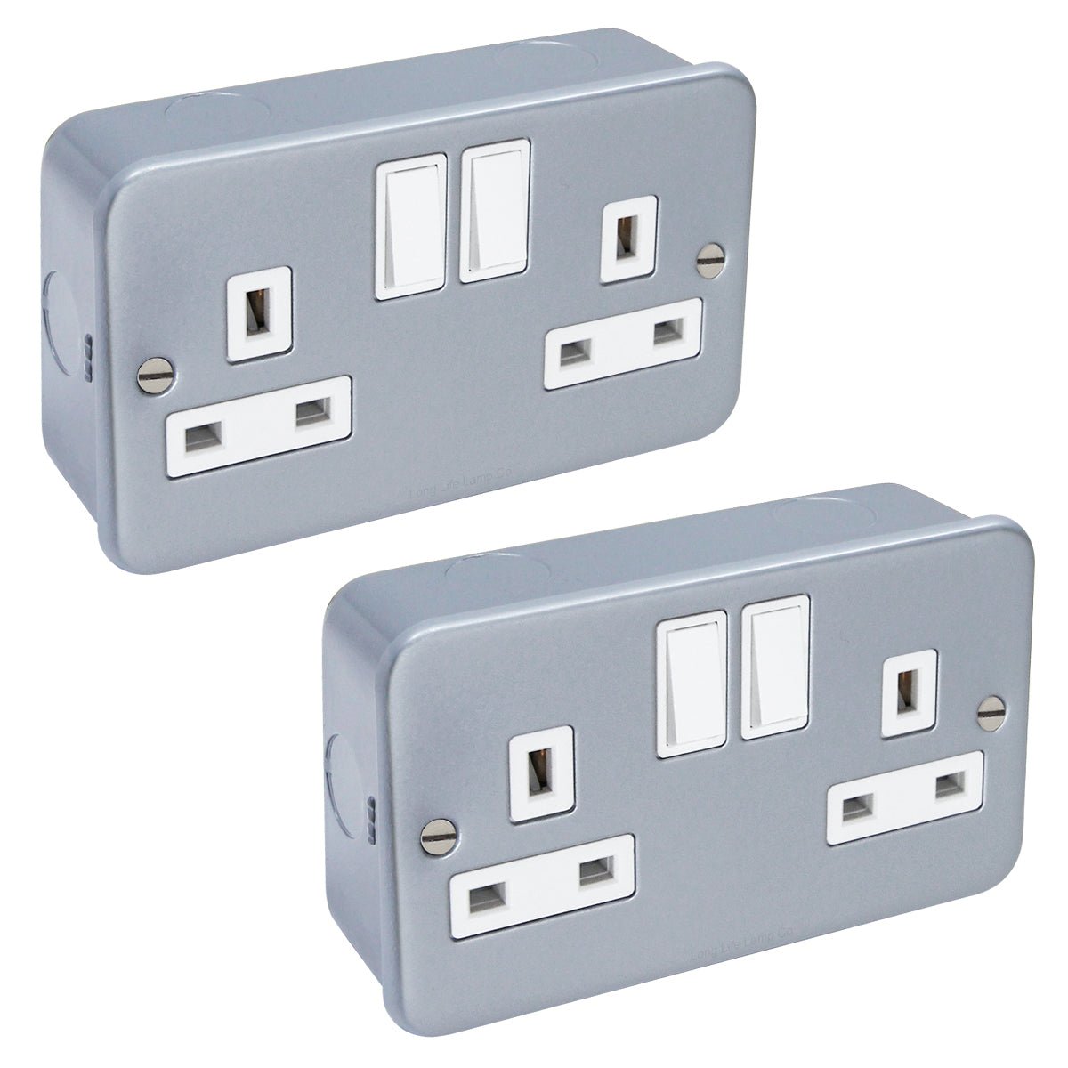 2 X 13 Amp Metal Clad Socket 2 Gang Switched Socket Outlet - Energy Light Bulbs - Free delivery on all orders