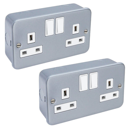 2 X 13 Amp Metal Clad Socket 2 Gang Switched Socket Outlet - Energy Light Bulbs - Free delivery on all orders