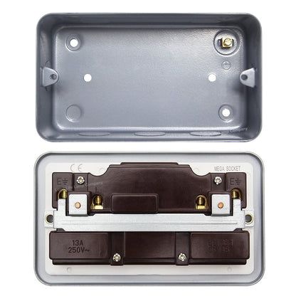2 X 13 Amp Metal Clad Socket 2 Gang Switched Socket Outlet - Energy Light Bulbs - Free delivery on all orders