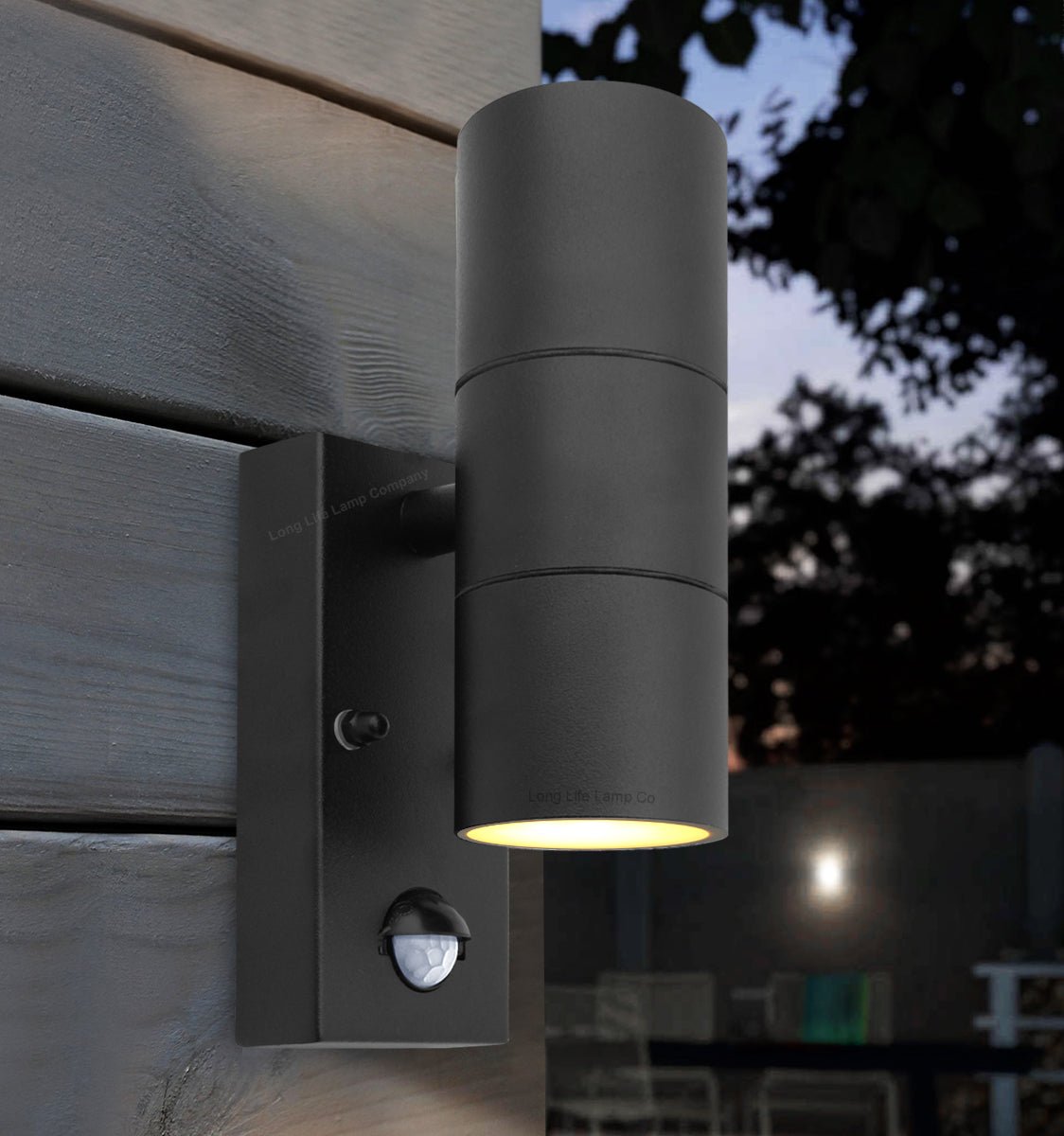 2 X Black PIR Double Outdoor Wall Light with Movement Sensor - Energy Light Bulbs - Free delivery on all orders