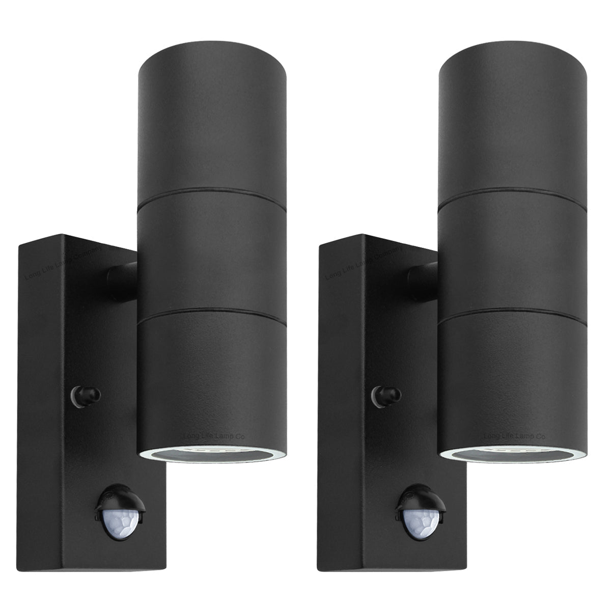 2 X Black PIR Double Outdoor Wall Light with Movement Sensor - Energy Light Bulbs - Free delivery on all orders