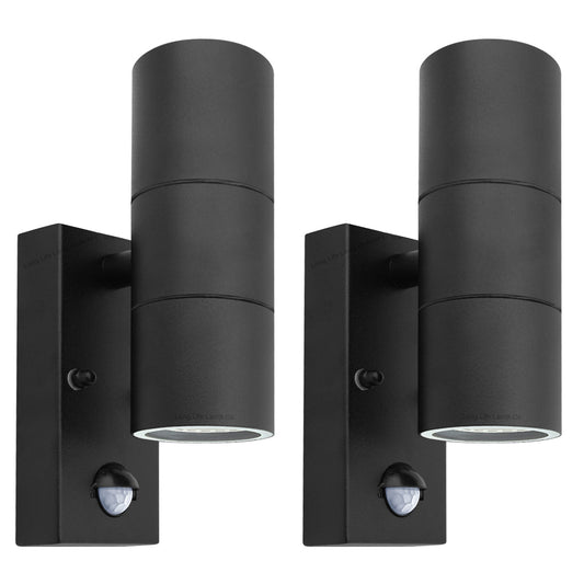 2 X Black PIR Double Outdoor Wall Light with Movement Sensor - Energy Light Bulbs - Free delivery on all orders