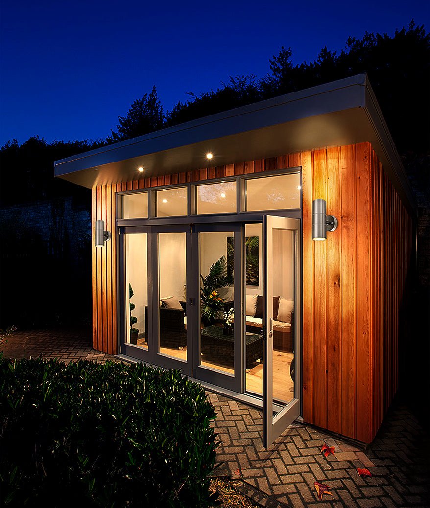 2 X Modern Outdoor Stainless Steel Double Wall Light - Energy Light Bulbs - Free delivery on all orders