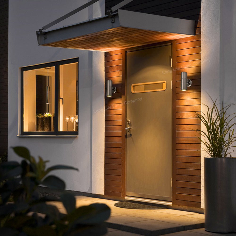 2 X Modern Outdoor Stainless Steel Double Wall Light - Energy Light Bulbs - Free delivery on all orders