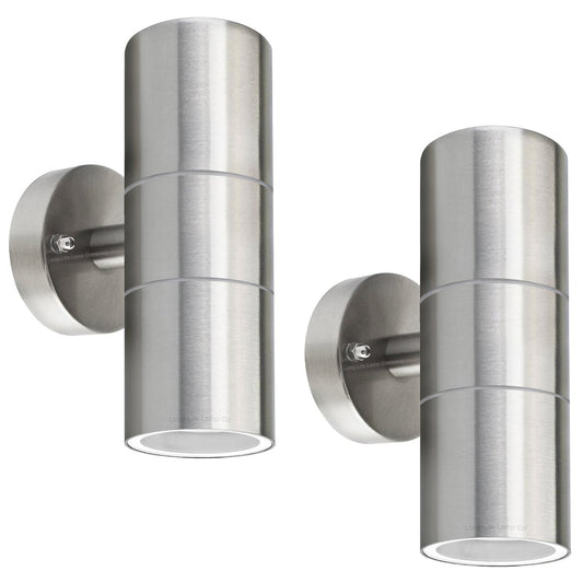 2 X Modern Outdoor Stainless Steel Double Wall Light - Energy Light Bulbs - Free delivery on all orders
