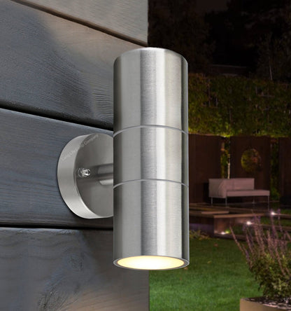 2 X Modern Outdoor Stainless Steel Double Wall Light - Energy Light Bulbs - Free delivery on all orders
