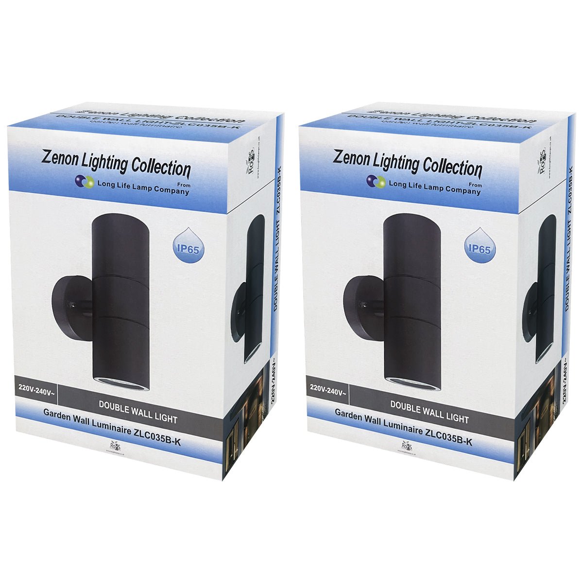 2 X Outdoor Black Double Wall Light - Energy Light Bulbs - Free delivery on all orders