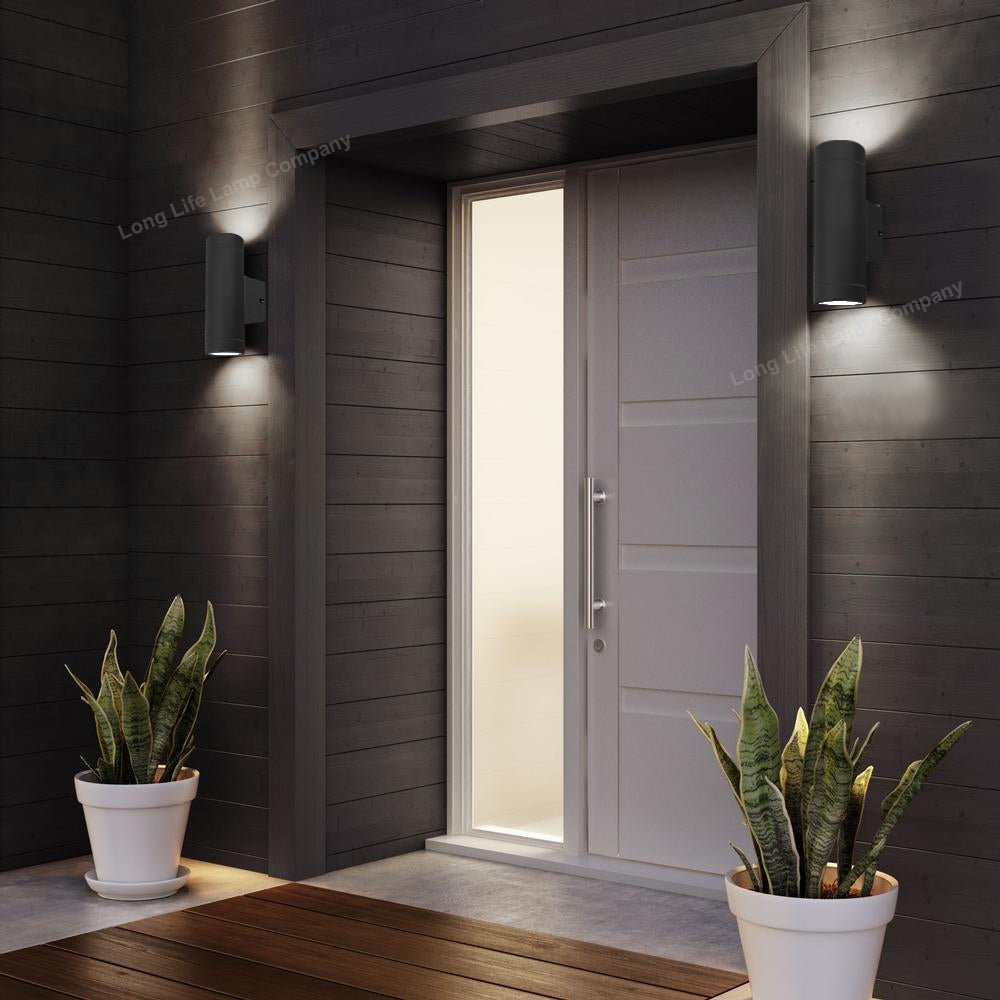2 x Outdoor Black Double Wall Light IP65 - Energy Light Bulbs - Free delivery on all orders