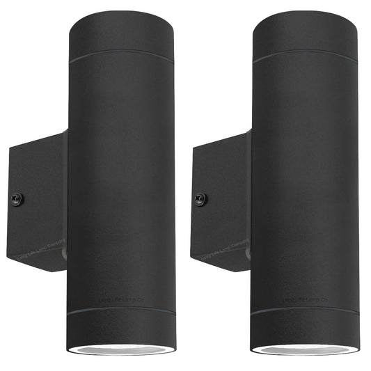 2 x Outdoor Black Double Wall Light IP65 - Energy Light Bulbs - Free delivery on all orders