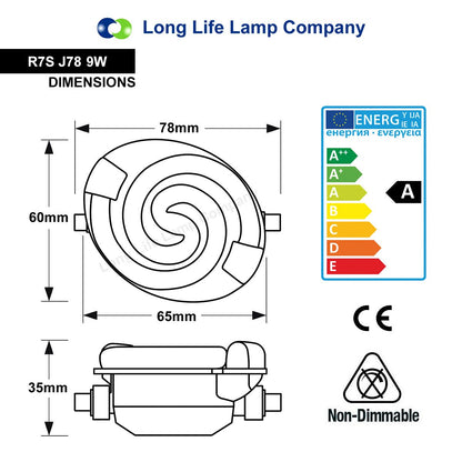 2 x R7s J78 Security PIR Flood Light Bulb Replacement 9W Energy Saving Bulb 78mm - Energy Light Bulbs - Free delivery on all orders