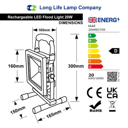 20W Cordless Rechargeable LED Work Light IP65 Slim Hand Torch - Free delivery on all orders
