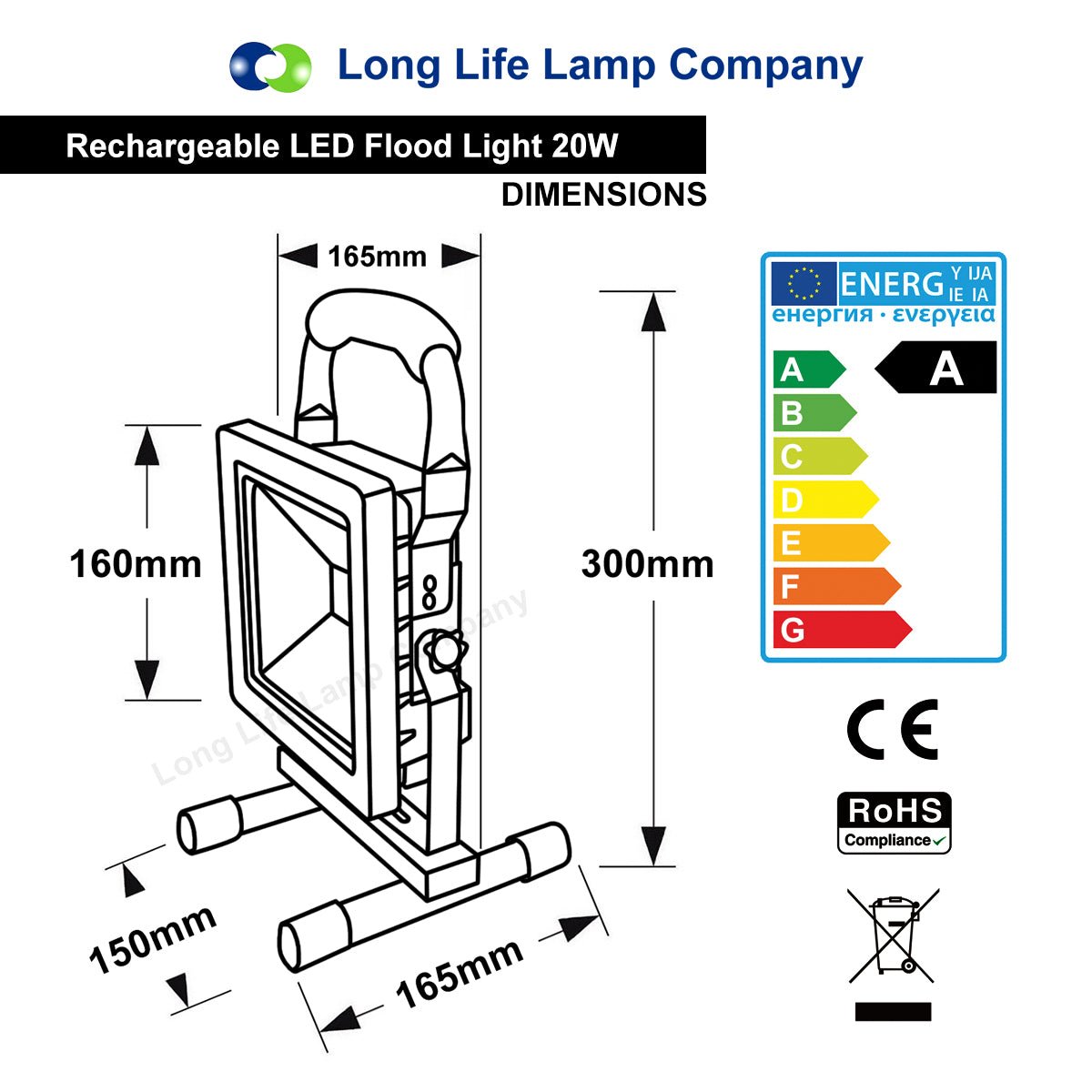 20W Cordless Rechargeable LED Work Light IP65 Slim Hand Torch - Energy Light Bulbs - Free delivery on all orders
