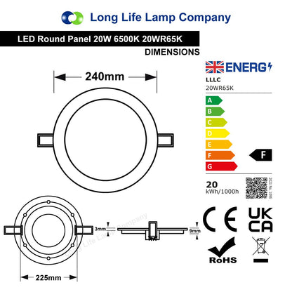 20W LED Back Lit Round Recessed Ceiling Panel Light Cool White 6500k 20WR65K - Energy Light Bulbs - Free delivery on all orders