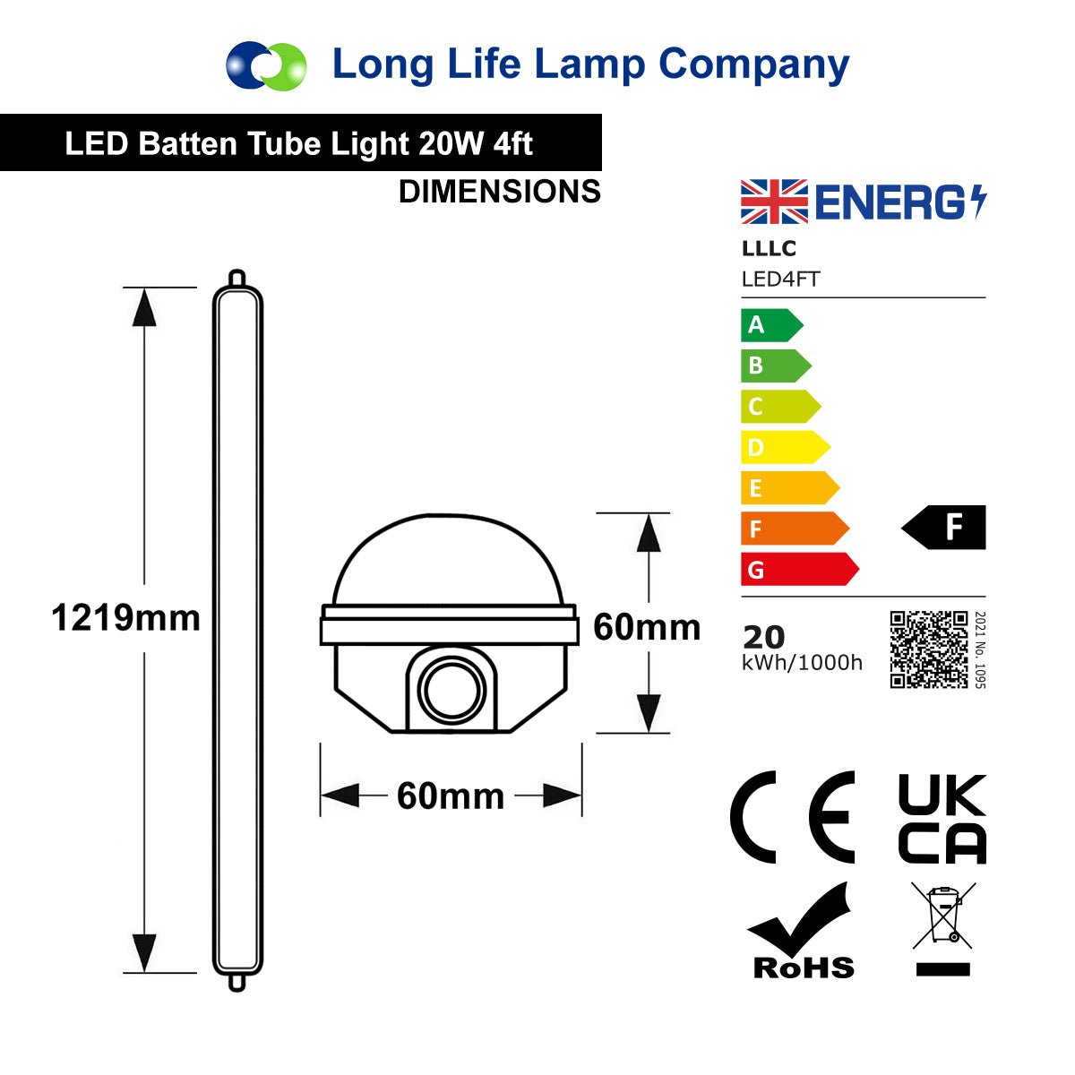 20w LED Batten Light Tri - Proof Fitting 4ft Replacement T8 Fluorescent IP66 - Energy Light Bulbs - Free delivery on all orders
