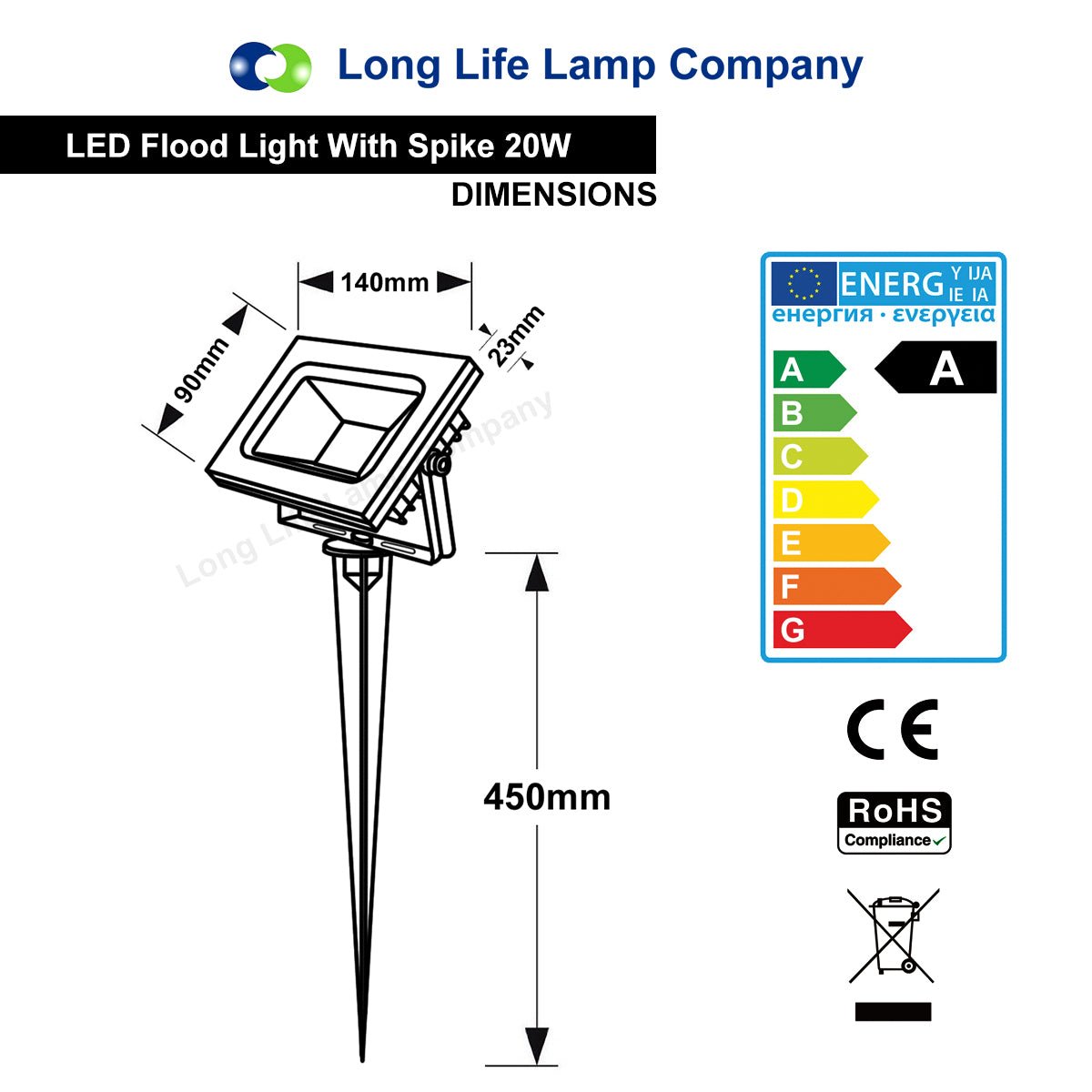 20w LED Ground Mount Flood light Spike Cool White 450mm Long Stake - Energy Light Bulbs - Free delivery on all orders