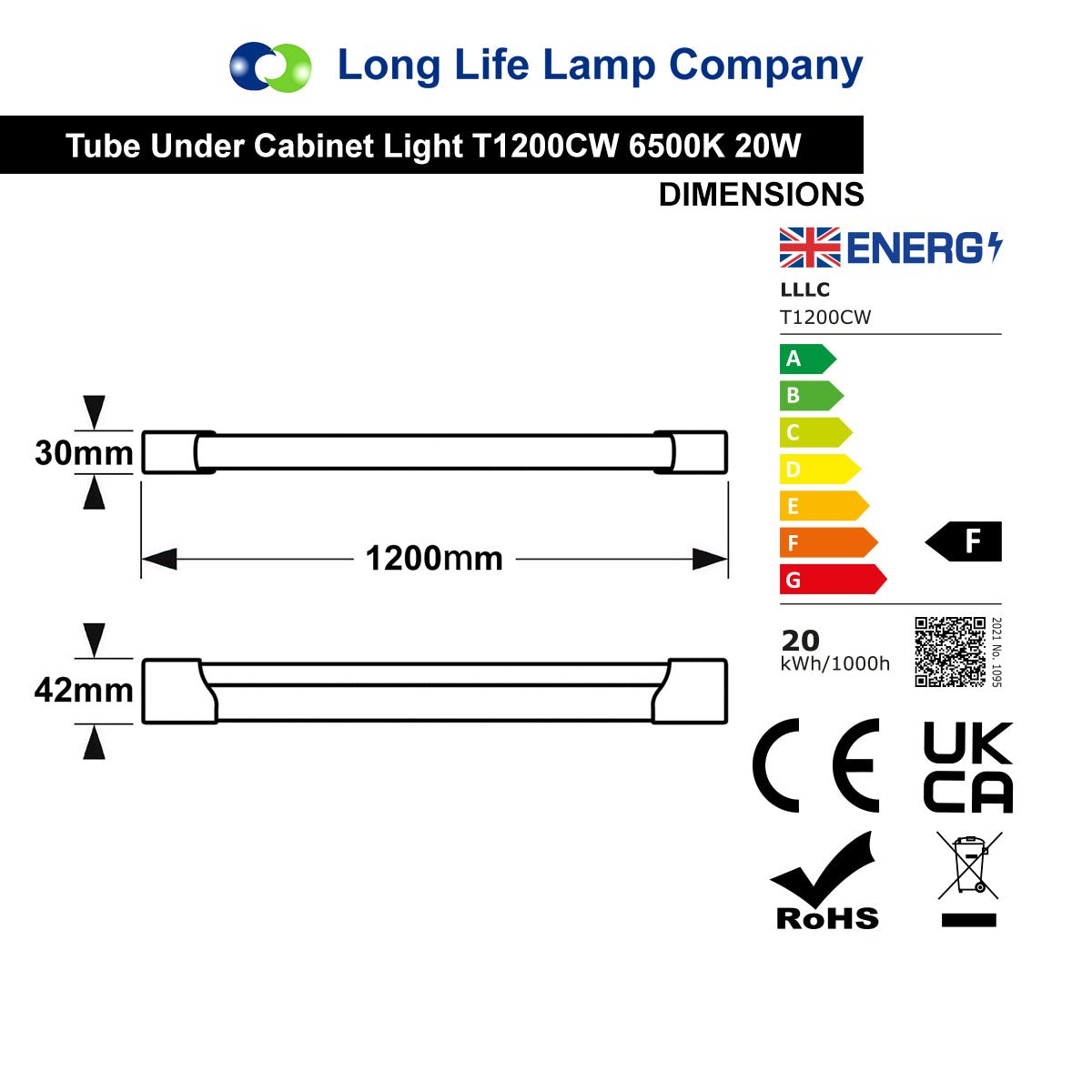20W LED Slim Batten Under Cabinet Tube Light Cool White 4 Feet - Energy Light Bulbs - Free delivery on all orders