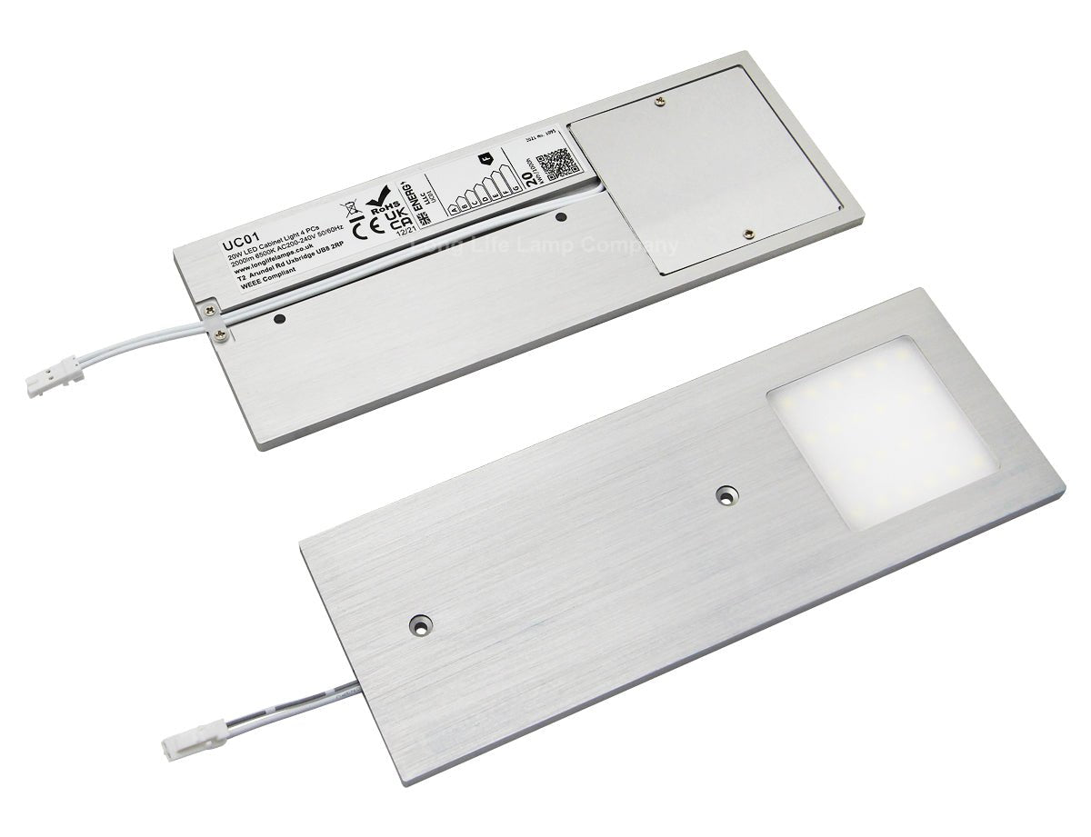 20w LED Under Cabinet Kitchen Lights Slim Rectangular Cool White 6500k Kit of 4 - Energy Light Bulbs - Free delivery on all orders