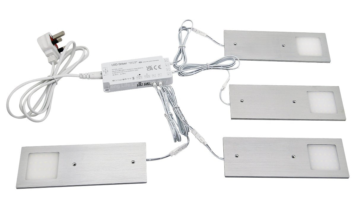 20w LED Under Cabinet Kitchen Lights Slim Rectangular Cool White 6500k Kit of 4 - Energy Light Bulbs - Free delivery on all orders