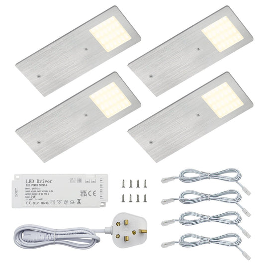 20w LED Under Cabinet Kitchen Lights Slim Rectangular Warm White 3000k Kit Of 4 - Energy Light Bulbs - Free delivery on all orders
