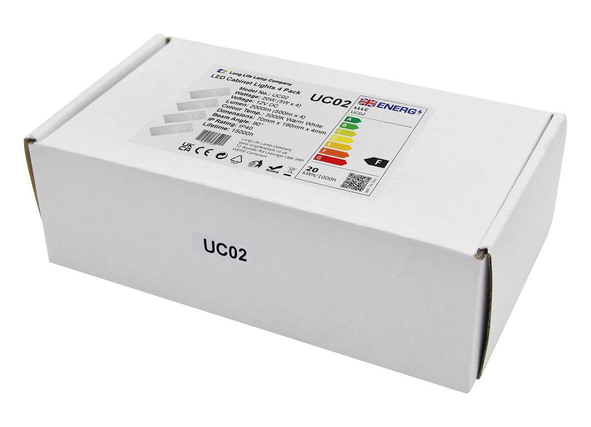 20w LED Under Cabinet Kitchen Lights Slim Rectangular Warm White 3000k Kit Of 4 - Energy Light Bulbs - Free delivery on all orders