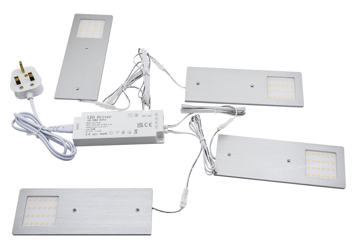 20w LED Under Cabinet Kitchen Lights Slim Rectangular Warm White 3000k Kit Of 4 - Energy Light Bulbs - Free delivery on all orders
