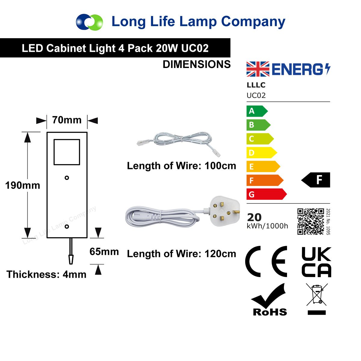 20w LED Under Cabinet Kitchen Lights Slim Rectangular Warm White 3000k Kit Of 4 - Energy Light Bulbs - Free delivery on all orders