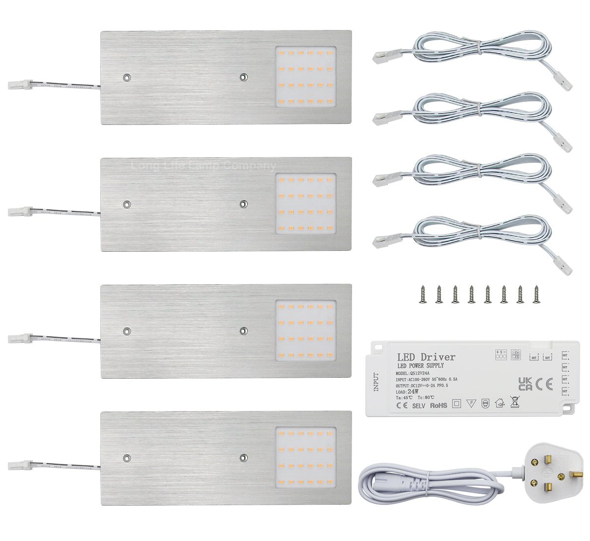 20w LED Under Cabinet Kitchen Lights Slim Rectangular Warm White 3000k Kit Of 4 - Energy Light Bulbs - Free delivery on all orders