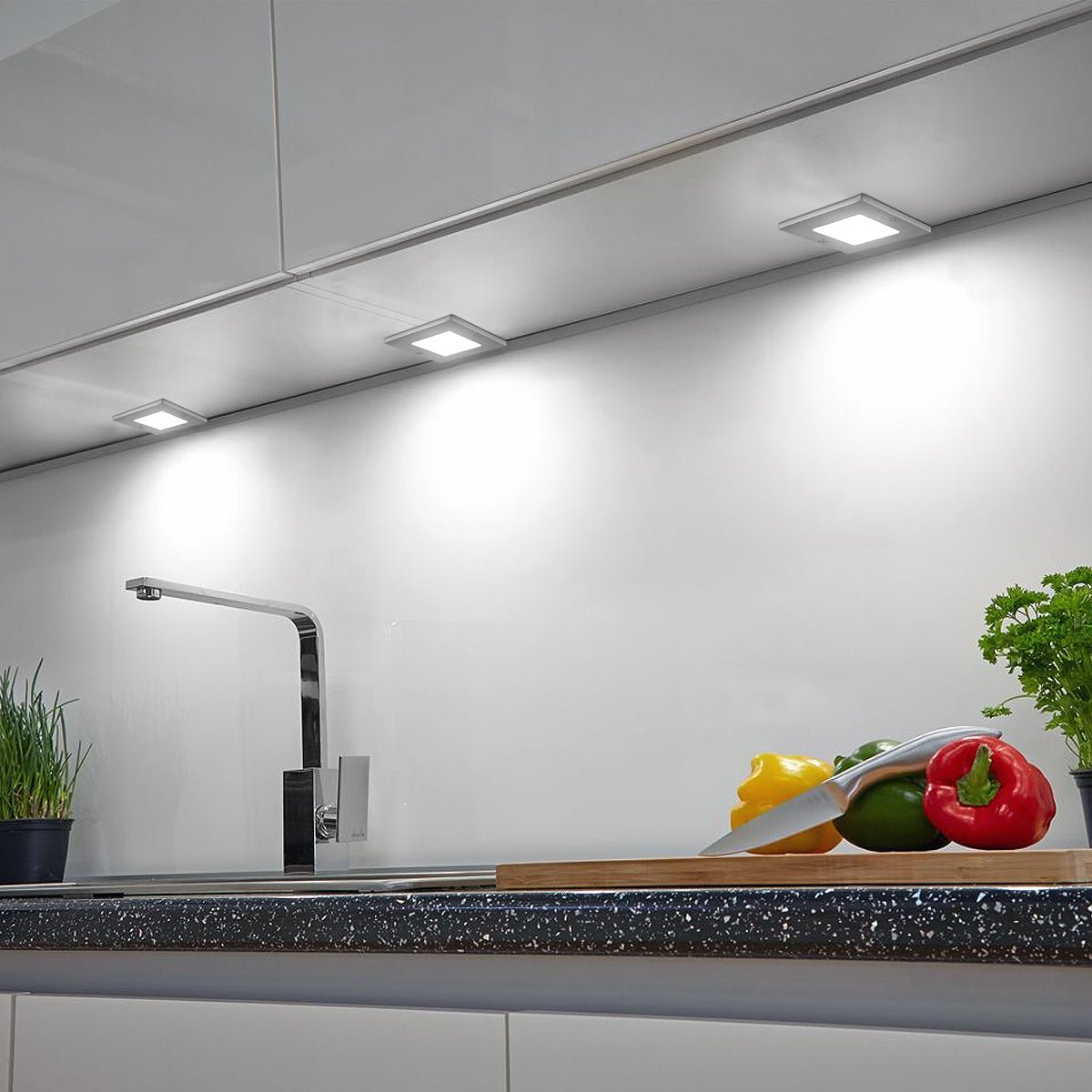 20W LED Under Cabinet Kitchen Lights Slim SQUARE Cool White 6500K Kit of 4 - Energy Light Bulbs - Free delivery on all orders