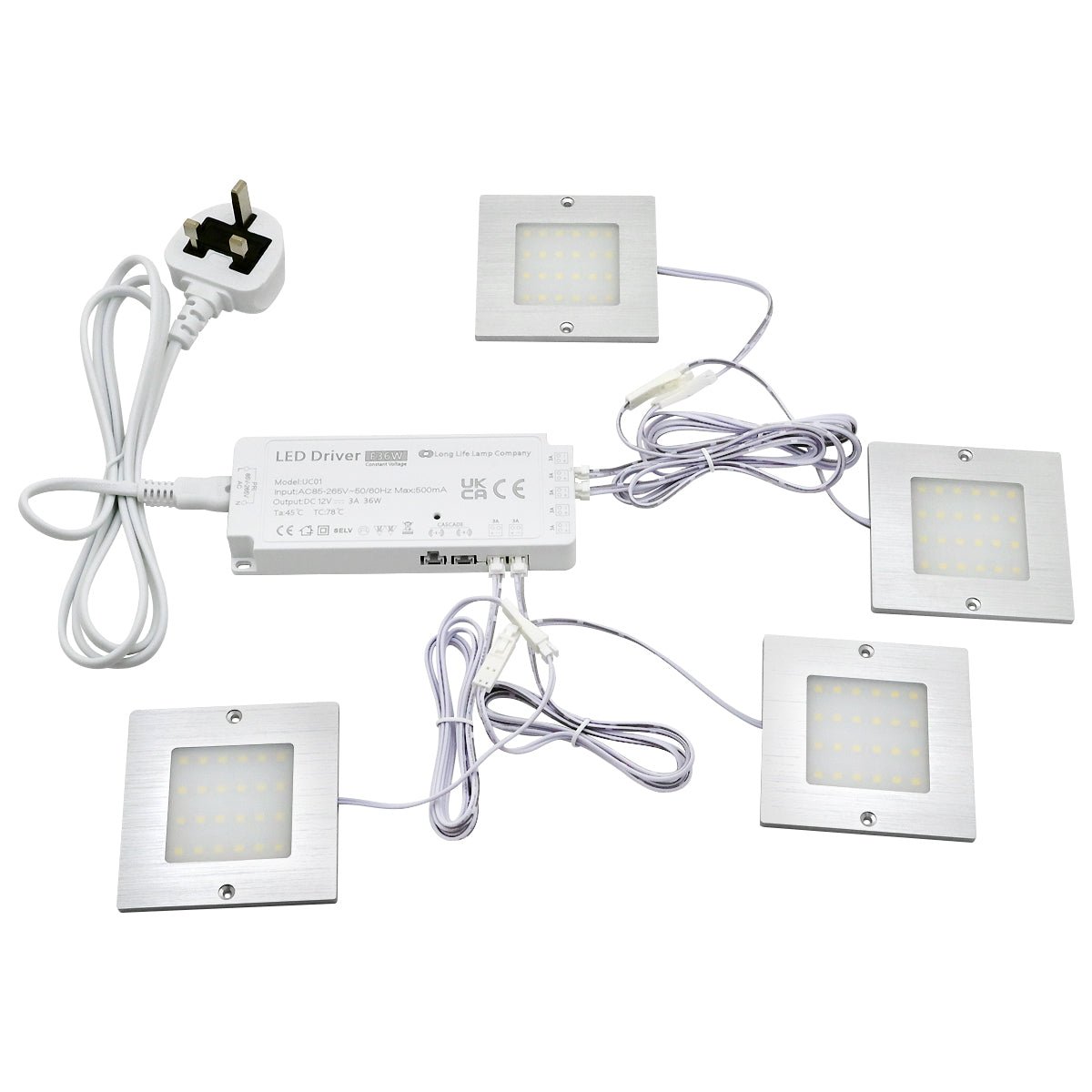 20W LED Under Cabinet Kitchen Lights Slim SQUARE Cool White 6500K Kit of 4 - Energy Light Bulbs - Free delivery on all orders