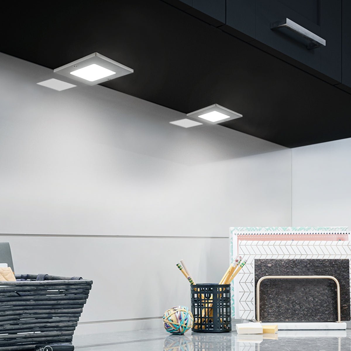 20W LED Under Cabinet Kitchen Lights Slim SQUARE Cool White 6500K Kit of 4 - Energy Light Bulbs - Free delivery on all orders