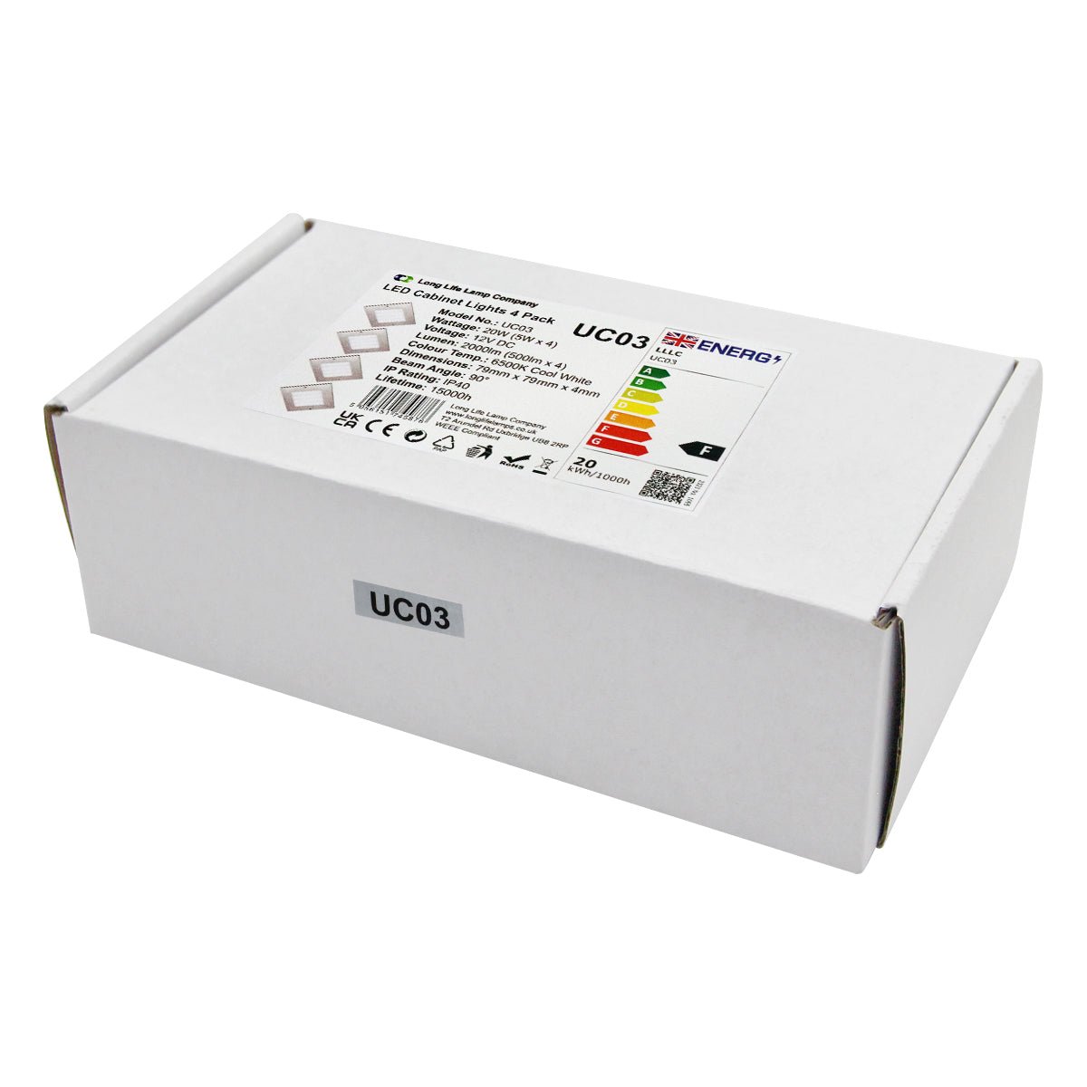 20W LED Under Cabinet Kitchen Lights Slim SQUARE Cool White 6500K Kit of 4 - Energy Light Bulbs - Free delivery on all orders
