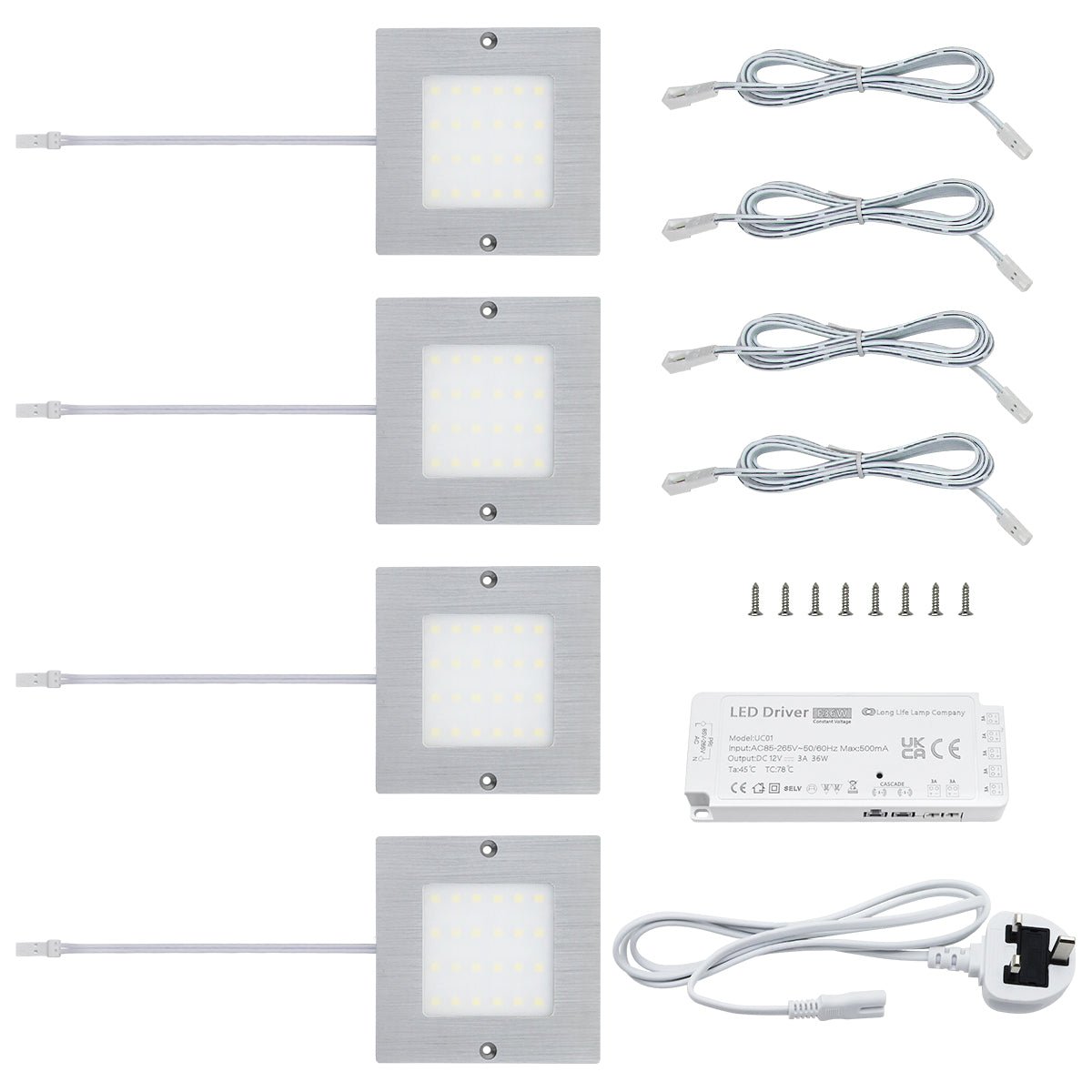 20W LED Under Cabinet Kitchen Lights Slim SQUARE Cool White 6500K Kit of 4 - Energy Light Bulbs - Free delivery on all orders