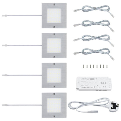 20W LED Under Cabinet Kitchen Lights Slim SQUARE Cool White 6500K Kit of 4 - Energy Light Bulbs - Free delivery on all orders