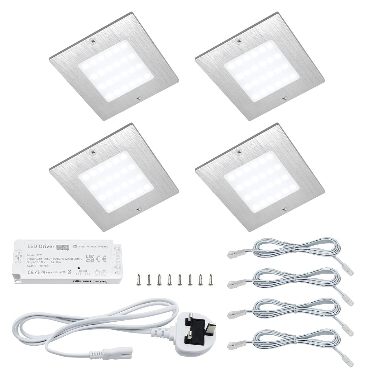 20W LED Under Cabinet Kitchen Lights Slim SQUARE Cool White 6500K Kit of 4 - Energy Light Bulbs - Free delivery on all orders