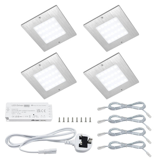 20W LED Under Cabinet Kitchen Lights Slim SQUARE Cool White 6500K Kit of 4 - Energy Light Bulbs - Free delivery on all orders
