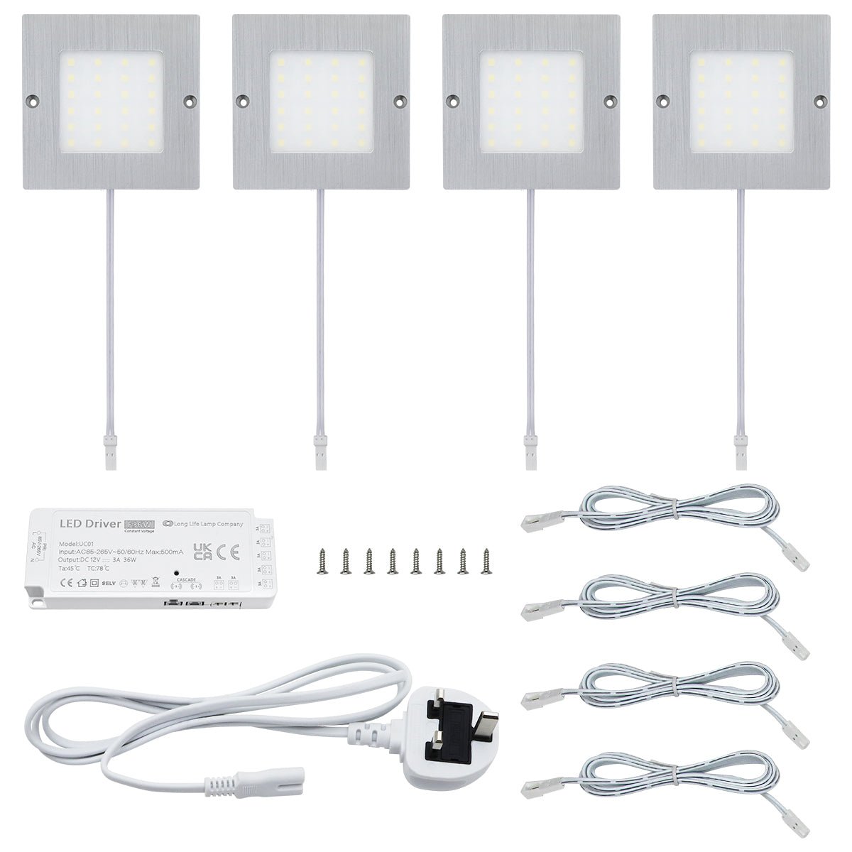 20W LED Under Cabinet Kitchen Lights Slim SQUARE Cool White 6500K Kit of 4 - Energy Light Bulbs - Free delivery on all orders