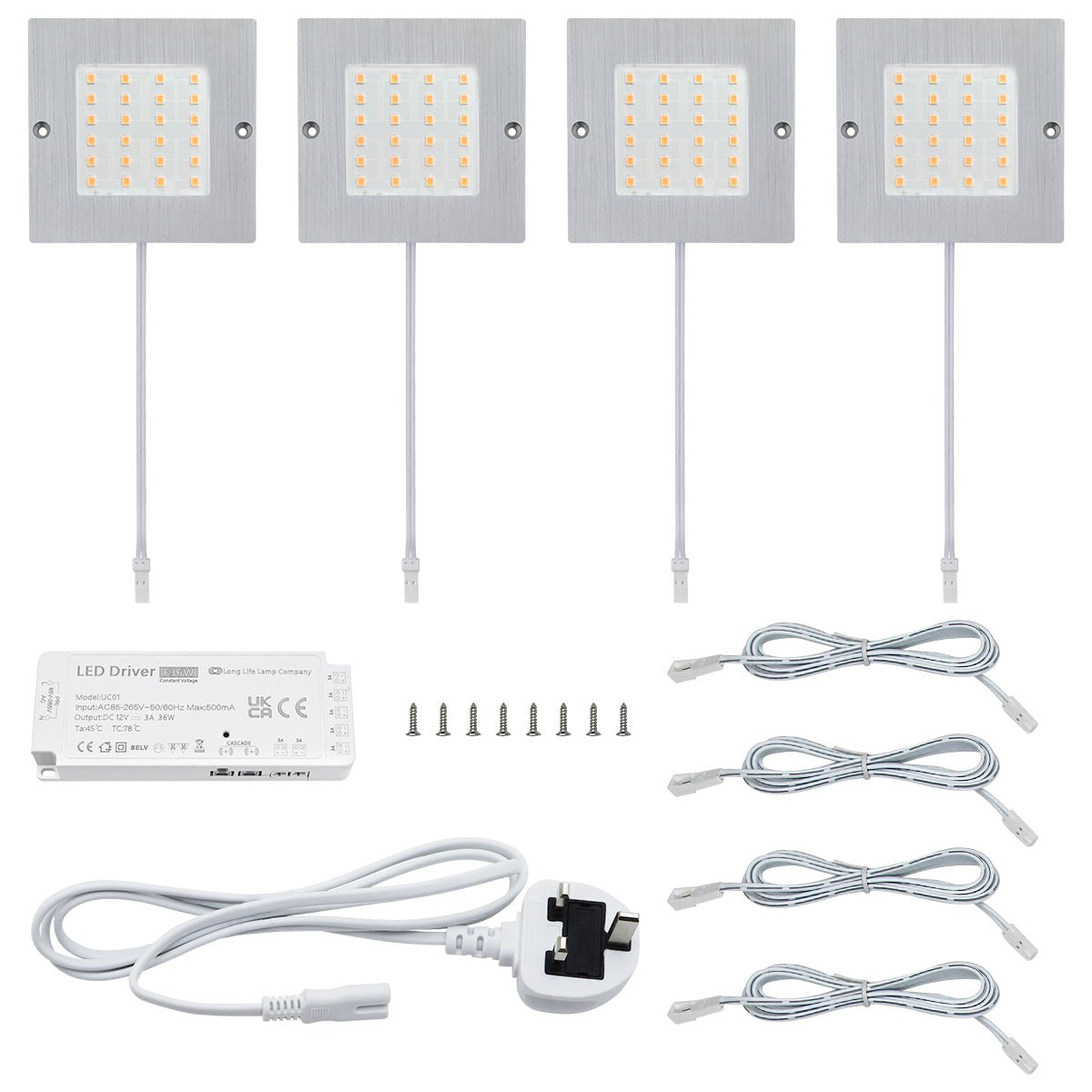 20W LED Under Cabinet Kitchen Lights Slim SQUARE Warm White 3000K Kit Of 4 - Energy Light Bulbs - Free delivery on all orders