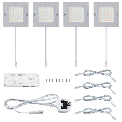 20W LED Under Cabinet Kitchen Lights Slim SQUARE Warm White 3000K Kit Of 4 - Energy Light Bulbs - Free delivery on all orders