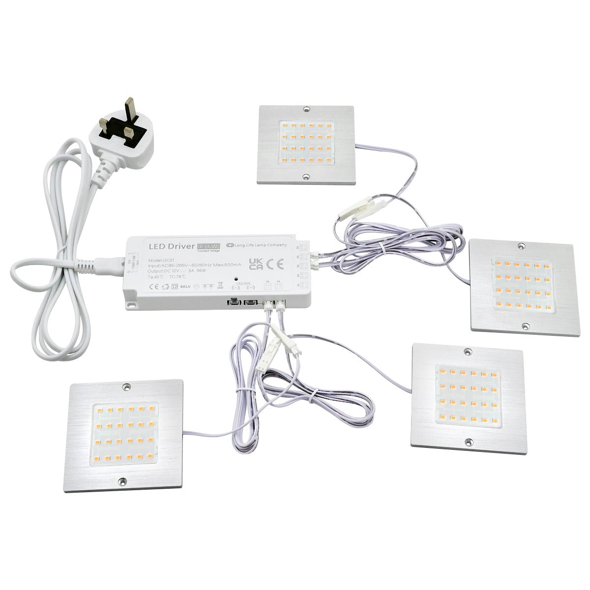 20W LED Under Cabinet Kitchen Lights Slim SQUARE Warm White 3000K Kit Of 4 - Energy Light Bulbs - Free delivery on all orders