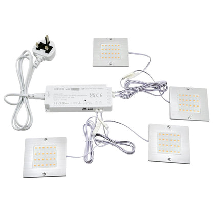 20W LED Under Cabinet Kitchen Lights Slim SQUARE Warm White 3000K Kit Of 4 - Energy Light Bulbs - Free delivery on all orders