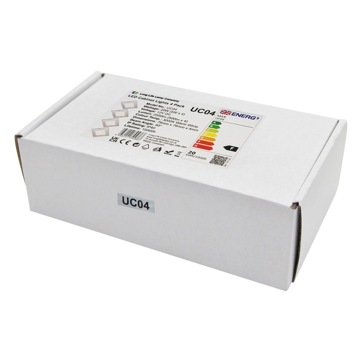 20W LED Under Cabinet Kitchen Lights Slim SQUARE Warm White 3000K Kit Of 4 - Energy Light Bulbs - Free delivery on all orders