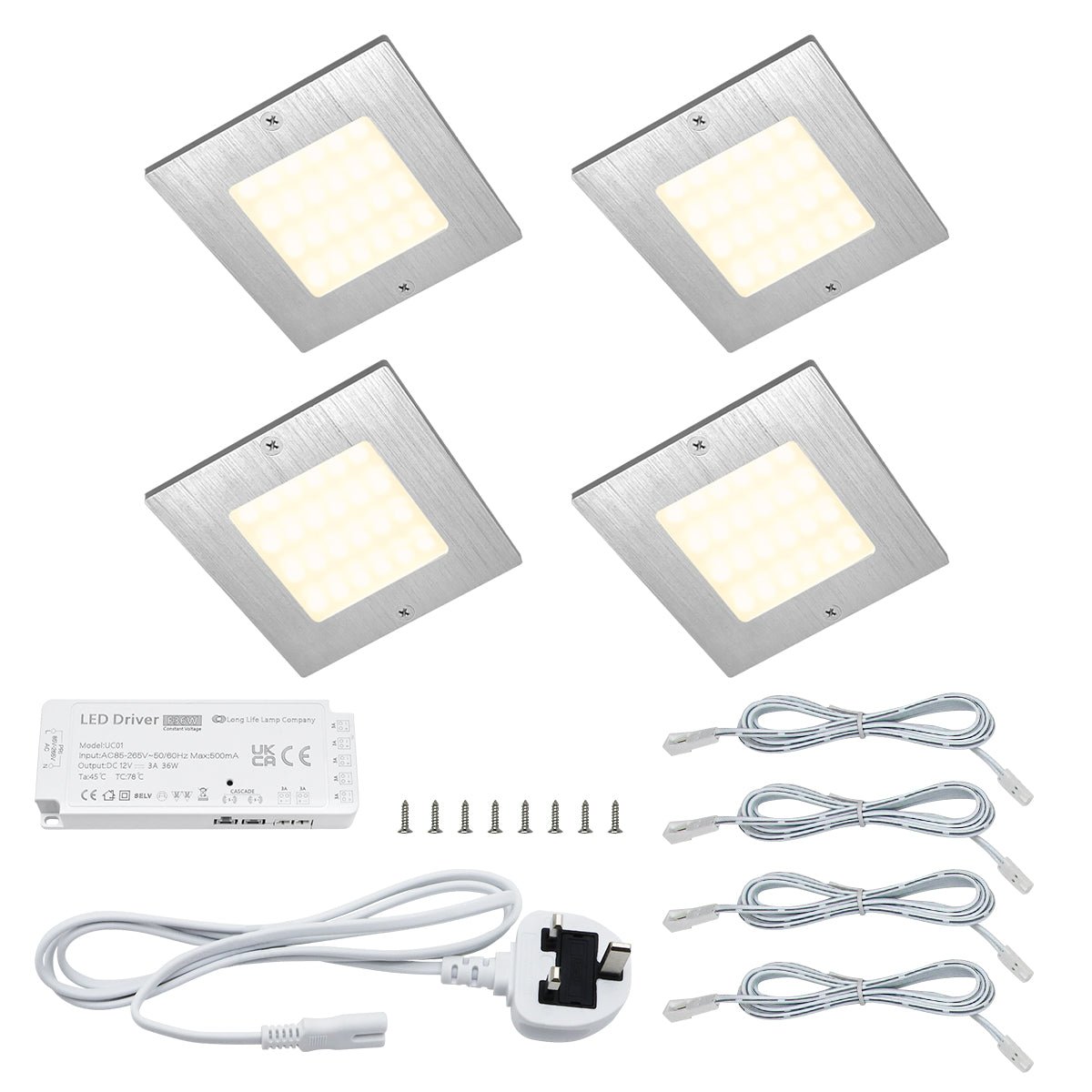 20W LED Under Cabinet Kitchen Lights Slim SQUARE Warm White 3000K Kit Of 4 - Energy Light Bulbs - Free delivery on all orders